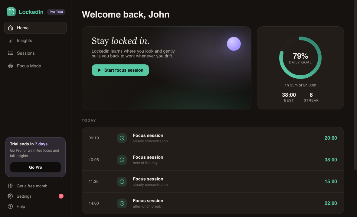 LockedIn dashboard